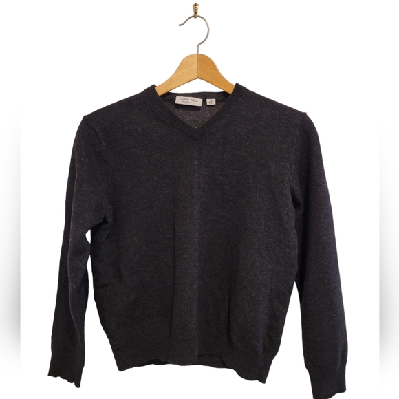 Calvin Klein Men's Extra Fine Merino Wool Gray Pullover V Neck Sweater S Slim - Picture 1 of 4